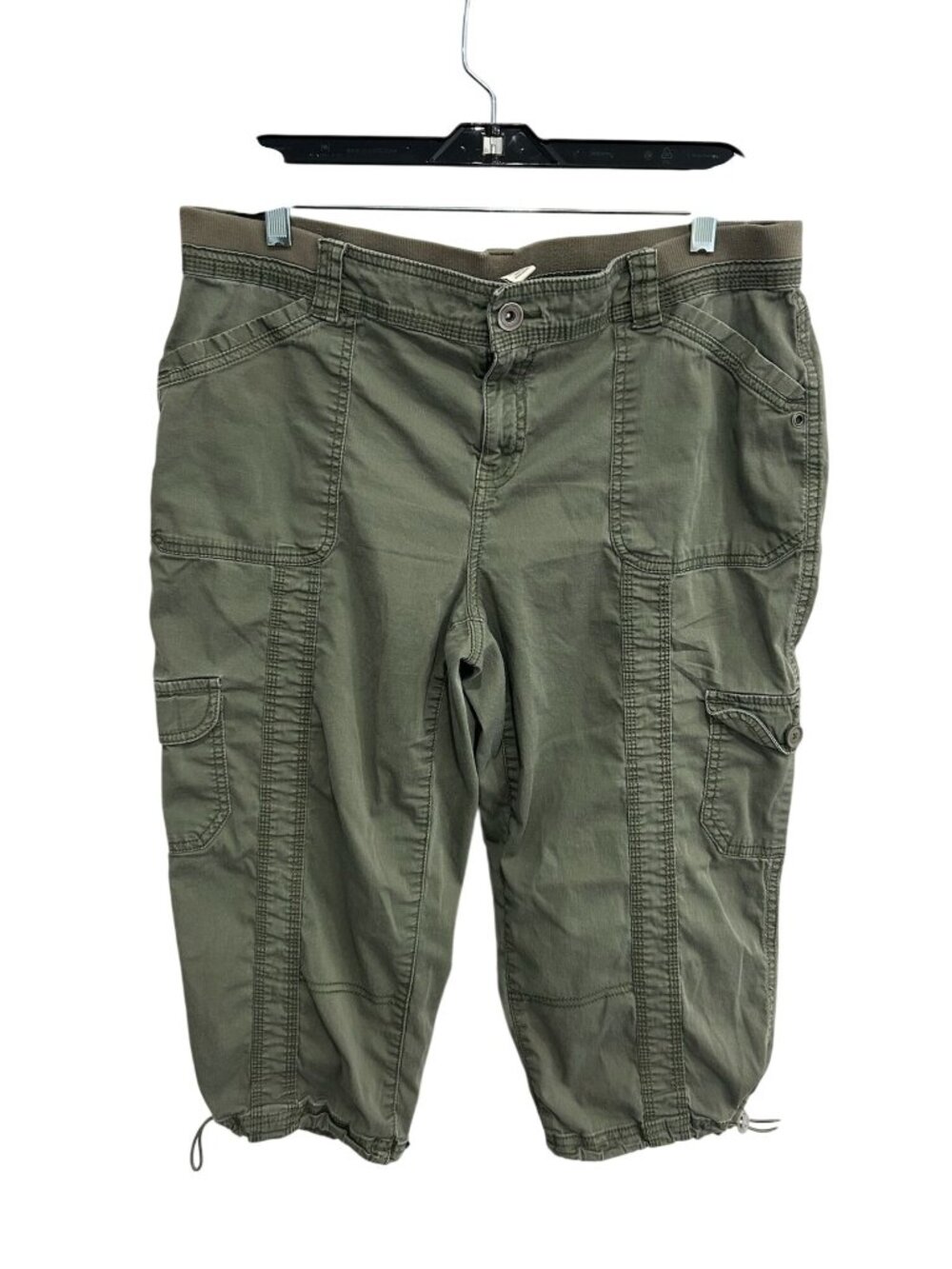 Style & Co Large Petite Cargo Capri Pants Olive Green Cotton Blend Goblincore Al